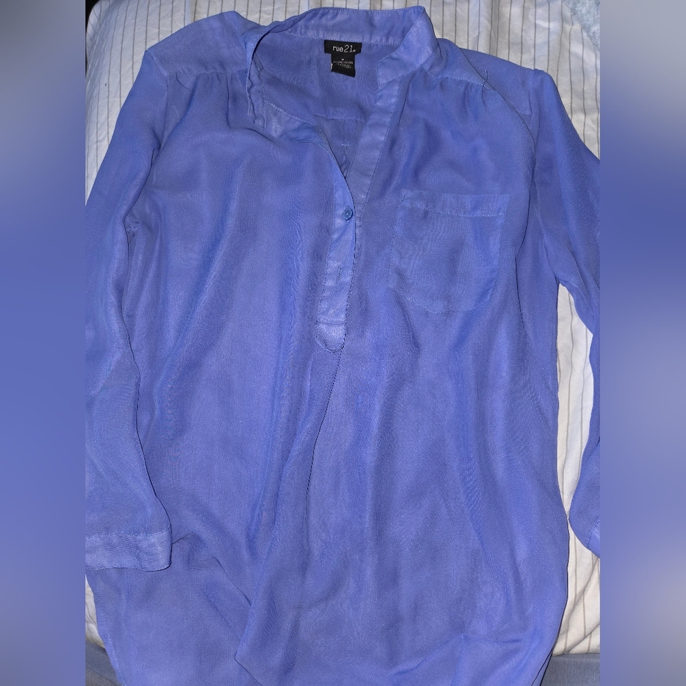 Rue21 Vibrant Blue Partial Button-Up Shirt - Picture 2 of 6